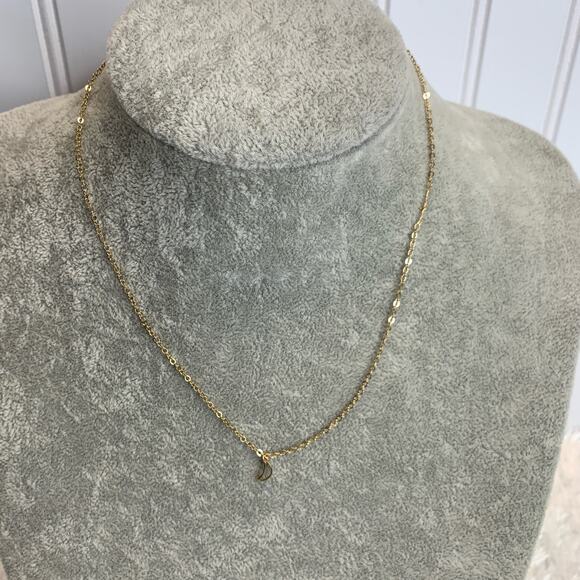 Gold Crescent Moon Dainty Necklace 17" Long - Picture 1 of 3